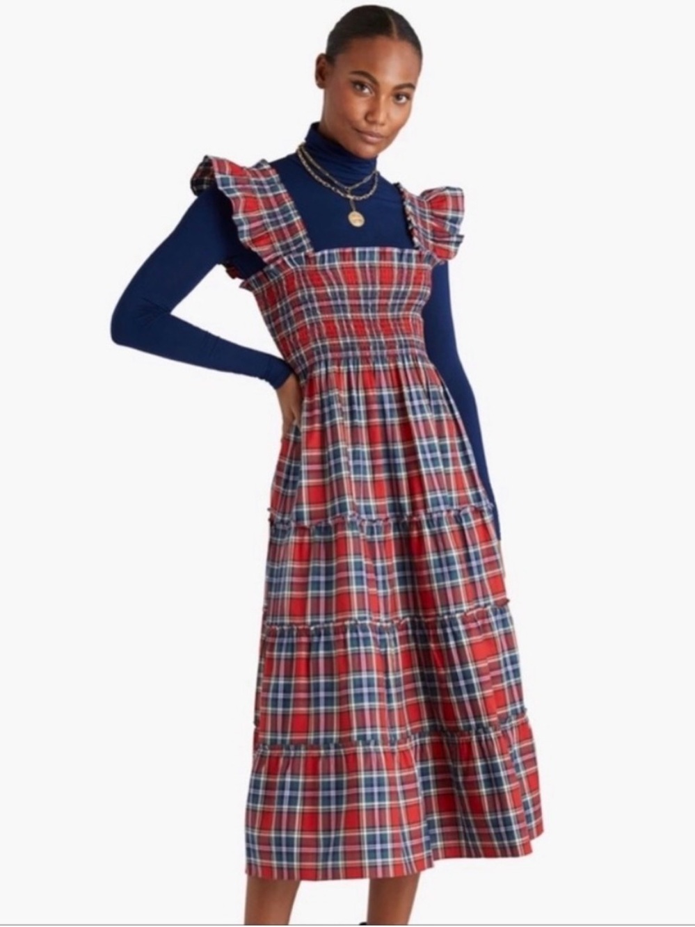 HILL HOUSE Home Ellie nap dress red tartan plaid holiday collection XS